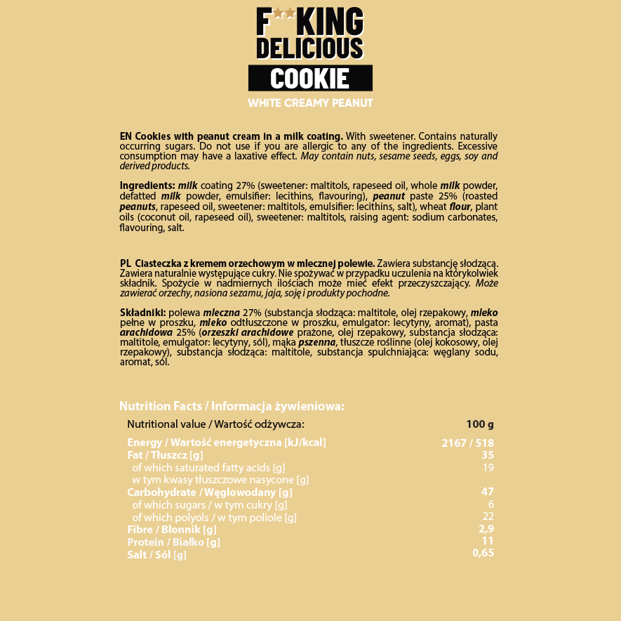 ALLNUTRITION F.DELICIOUS COOKIE 128G - WHITE CREAMY PEANUT - obrazek 2
