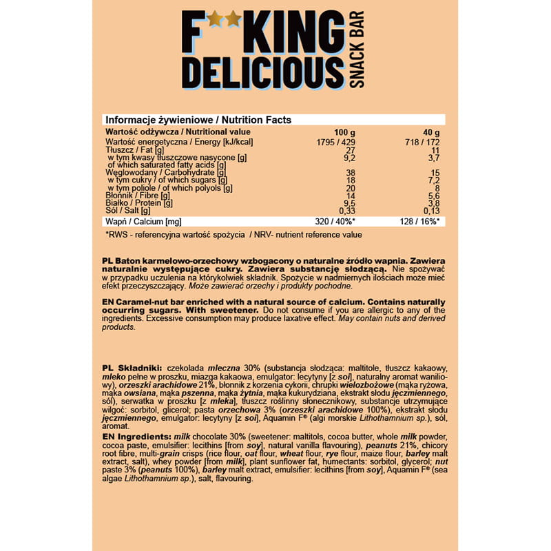 ALLNUTRITION FITKING DELICIOUS SNACK BAR 40g - CARMEL PEANUT - obrazek 2