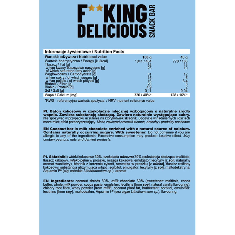 ALLNUTRITION FITKING DELICIOUS SNACK BAR 40g - COCONUT - obrazek 2