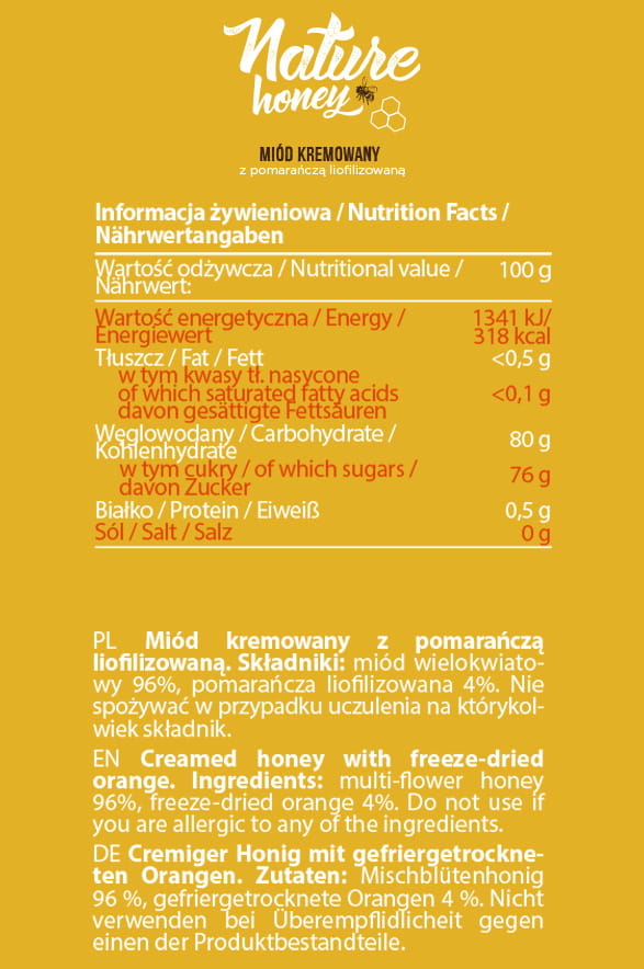 ALLNUTRITION NATURE HONEY 400G ORANGE - miód kremowany bez cukru - obrazek 3