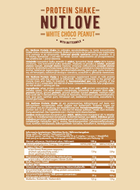 ALLNUTRITION NUTLOVE PROTEIN SHAKE 630G - WHITE CHOCO PEANUT - obrazek 2