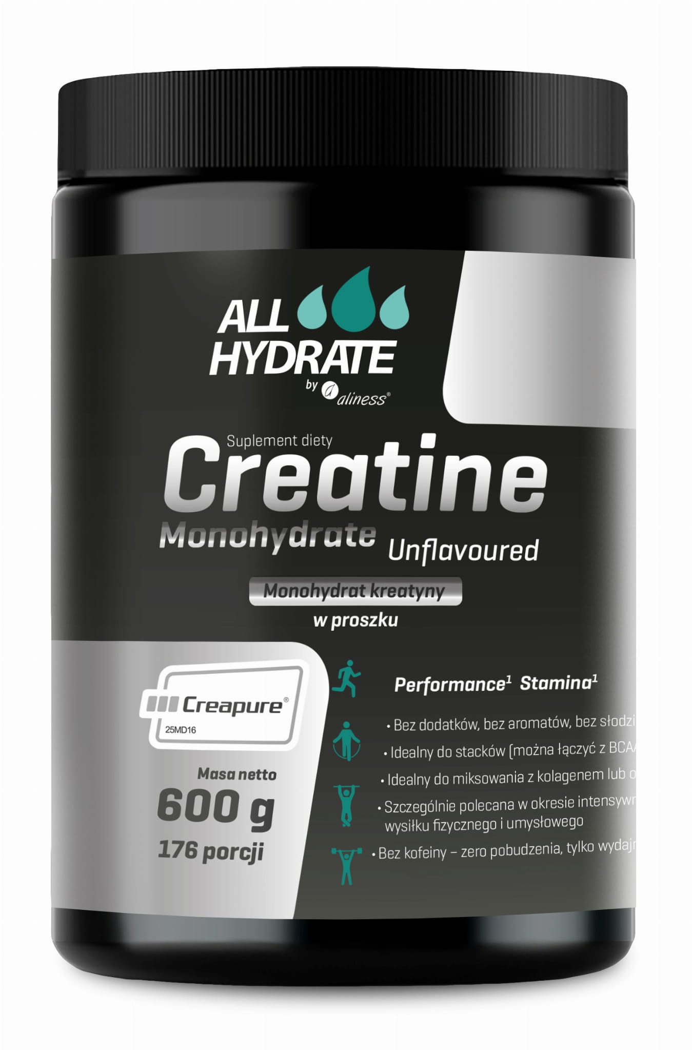 Kreatyna Aliness All Hydrate Creatine Monohydrate 600g Proszek Siła i Wytrzymałość Naturalny