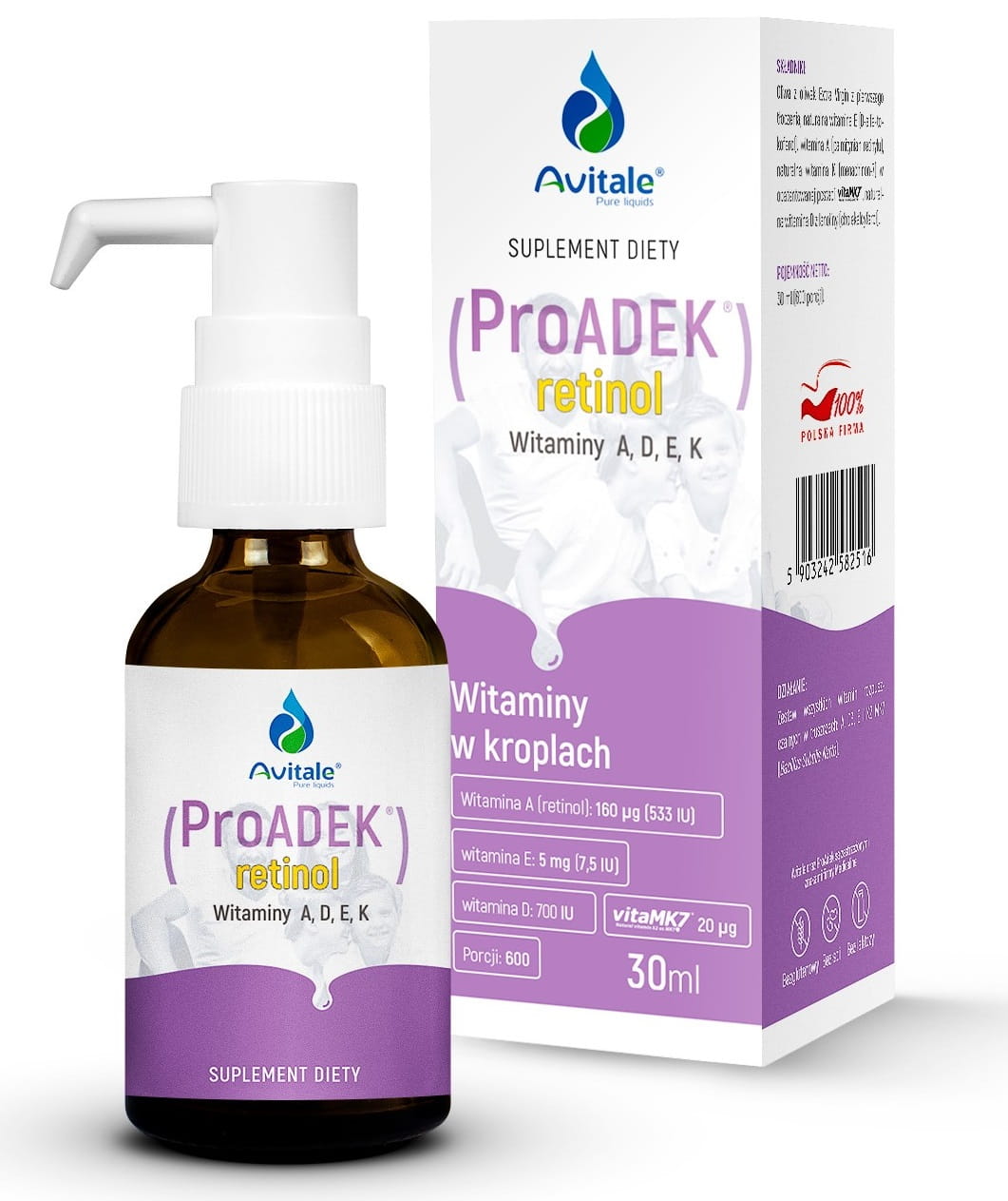 Witaminy Avitale Pro ADEK Retinol 30ml krople wsparcie odporności
